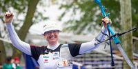 Foto: World Archery / Goldjubel bei Lisa Unruh nach dem entscheidenden Stechschuss im Finale.