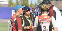 Foto: ESC / Die deutschen Trap-Schützinnen Katrin Quooß, Kathrin Murche und Sarah Bindrich wollen gemeinsam mit Bundestrainer Uwe Möller eine erfolgreiche WM absolvieren.