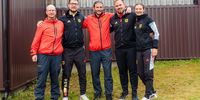 Foto: CISM / Die deutschen Medaillengewinner bei der Militär-WM v.l.: Co-Trainer Pistole Fabian Henke, Florian Peter, Markus Kremser, Oliver Geis und Pistolen-Trainerin/-Athletin Sandra Reitz.