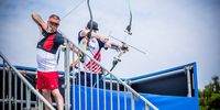 Foto: World Archery / Michael Meyer, hier bei einem Tiefschuss in der Qualifikation, verpasste das avisierte Halbfinale knapp.