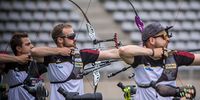 Foto: World Archery / Wer bekommt das Tokio-Ticket? V.l.: Moritz Wieser, Florian Unruh oder Maximilian Weckmüller? Oder der nicht auf dem Bild zu sehende Johannes Maier?