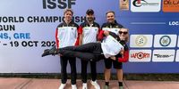 Foto: DSB / Das Skeet-Quartett Tim Krause, Christopher Honkomp, Sven Korte und Valentina Umhöfer hatte sich bei der WM etwas mehr erhofft, ließ sich die gute Laune davon aber nicht verderben.