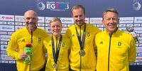 Foto: DSB / Glücklich über die erste Bogenmedaille bei den European Games: Marc Dellenbach, Michelle Kroppen, Florian Unruhund Oliver Haidn.